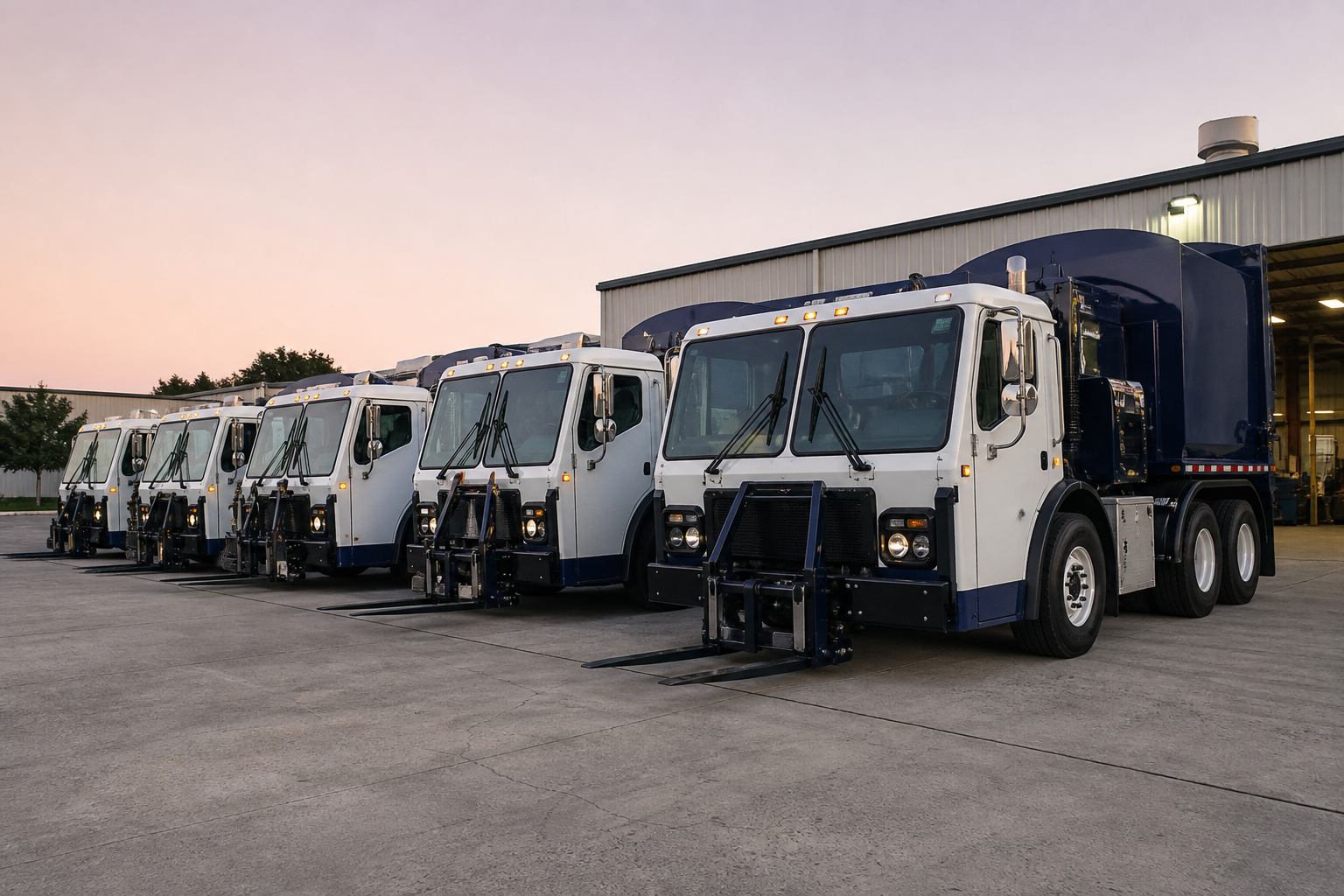 Front-load commercial fleet staged for scheduled retail and fuel-island routes