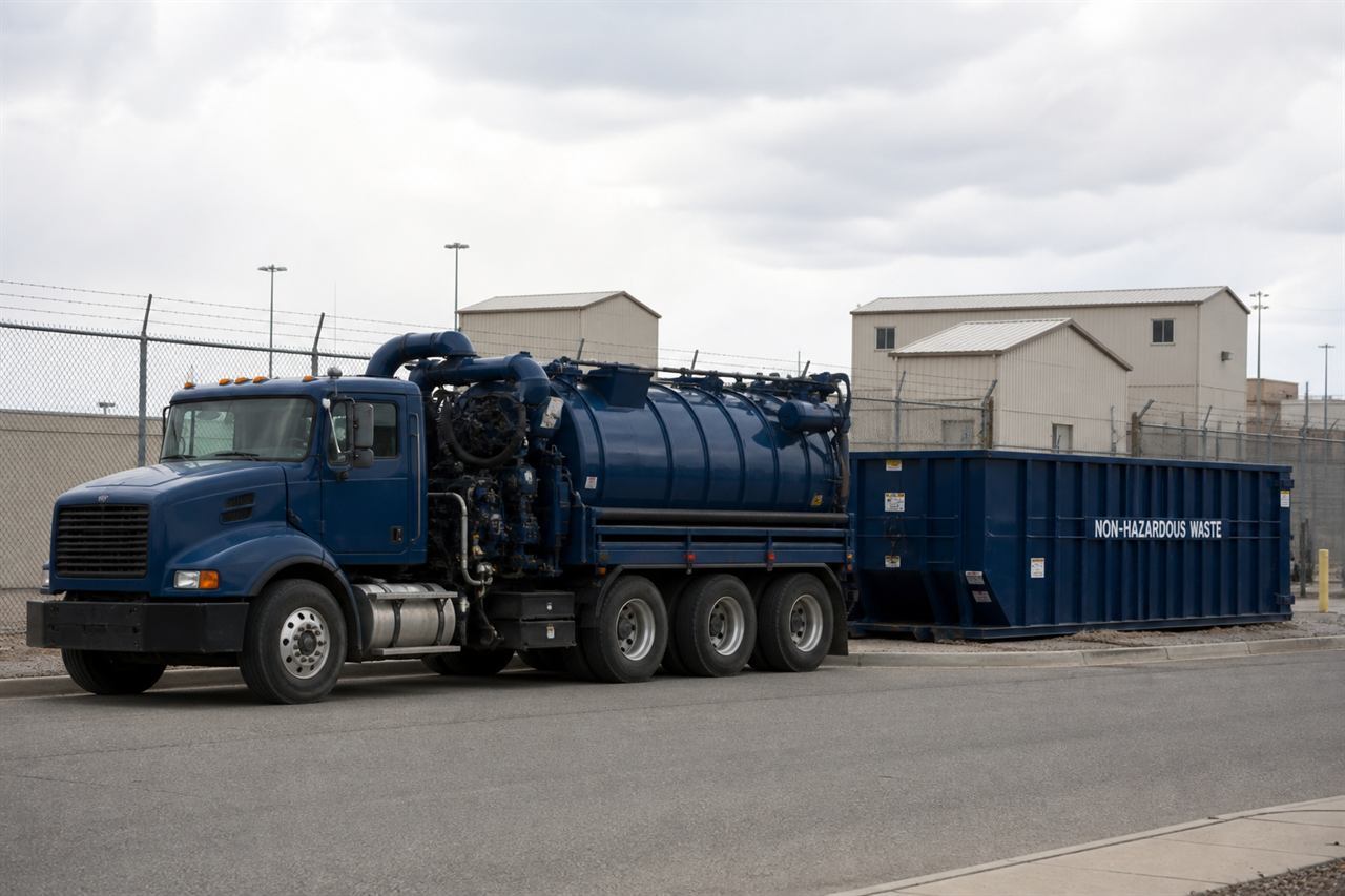 Environmental services equipment staged for military installation logistics from Jasper, TN