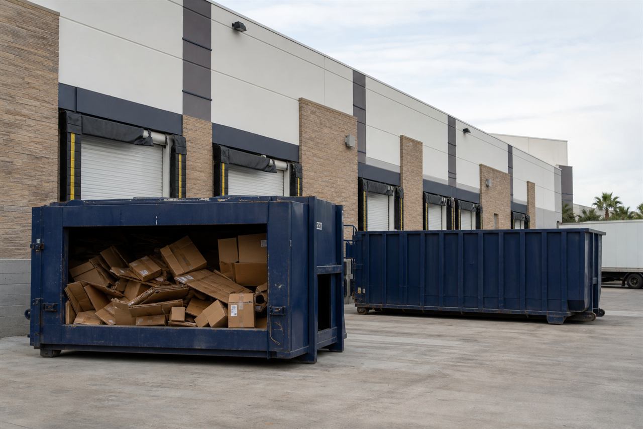 Commercial collection fleet supporting warehouse dock and retail-plaza waste logistics from Jasper, TN